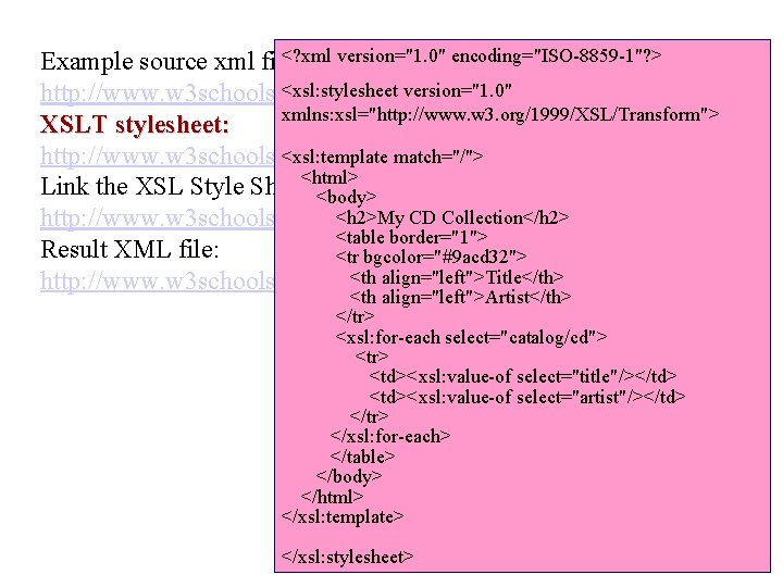 <? xml version="1. 0" encoding="ISO-8859 -1"? > Example source xml file: <xsl: stylesheet version="1.