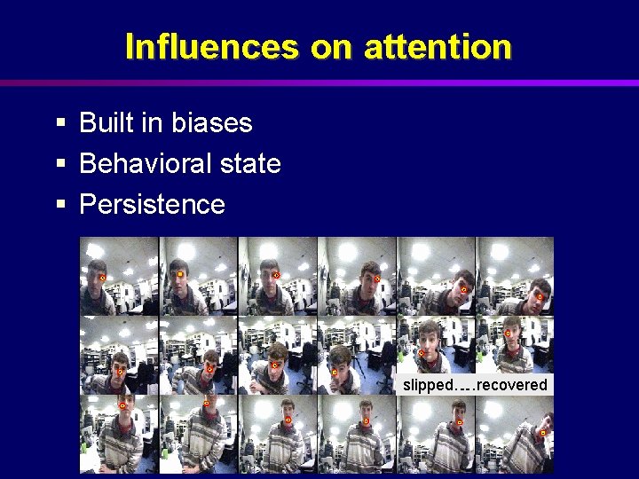 Influences on attention § Built in biases § Behavioral state § Persistence slipped… …recovered