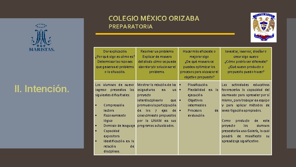 COLEGIO MÉXICO ORIZABA PREPARATORIA Dar explicación Resolver un problema Hacer más eficiente o ¿Por