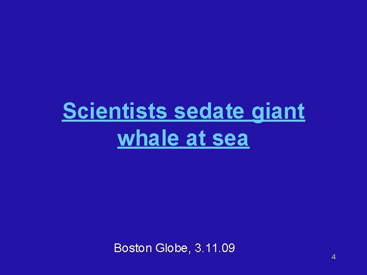 Scientists sedate giant whale at sea Boston Globe, 3. 11. 09 4 