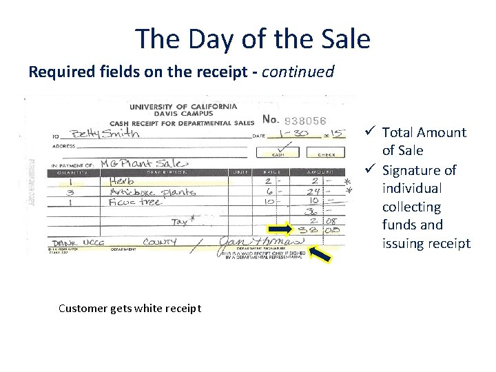 The Day of the Sale Required fields on the receipt - continued ü Total