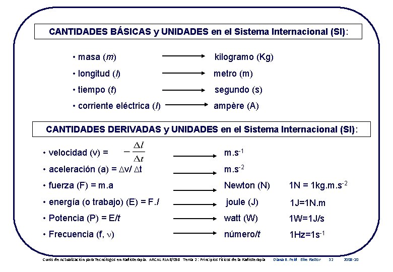 CANTIDADES BÁSICAS y UNIDADES en el Sistema Internacional (SI): • masa (m) kilogramo (Kg)