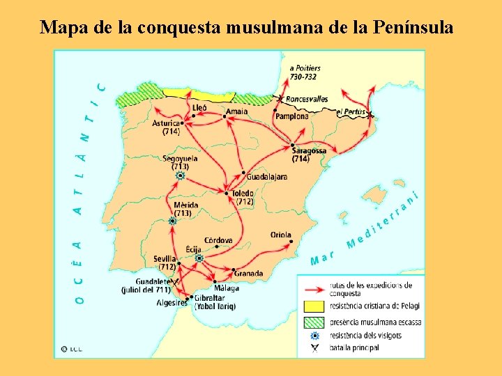 Mapa de la conquesta musulmana de la Península 