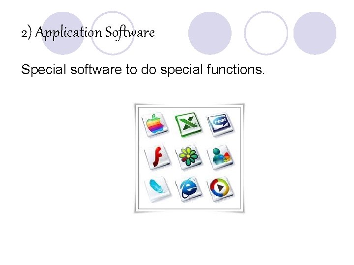 2) Application Software Special software to do special functions. 