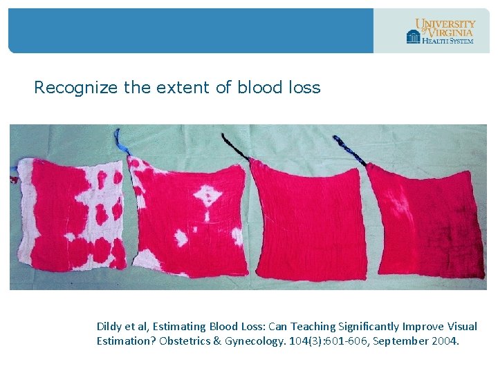 Recognize the extent of blood loss Dildy et al, Estimating Blood Loss: Can Teaching