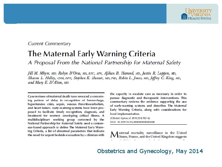Obstetrics and Gynecology, May 2014 