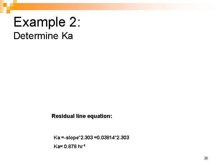 Example 2: Determine Ka Residual line equation: Ka =-slope*2. 303 =0. 03814*2. 303 Ka=