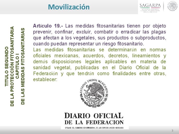 TITULO SEGUNDO DE LA PROTECCIÓN FITOSANITARIA CAPITULO I DE LAS MEDIDAS FITOSANITARIAS Movilización Artículo