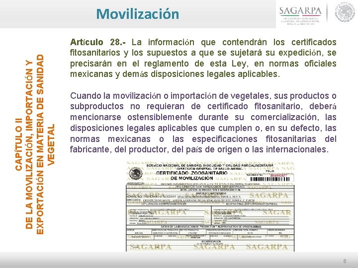 CAPÍTULO II DE LA MOVILIZACIÓN, IMPORTACIÓN Y EXPORTACIÓN EN MATERIA DE SANIDAD VEGETAL Movilización