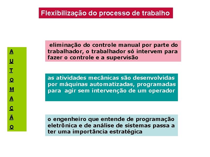 Flexibilização do processo de trabalho A U eliminação do controle manual por parte do