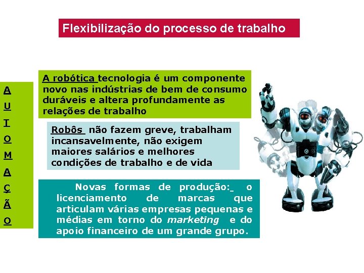 Flexibilização do processo de trabalho A U T O M A Ç Ã O