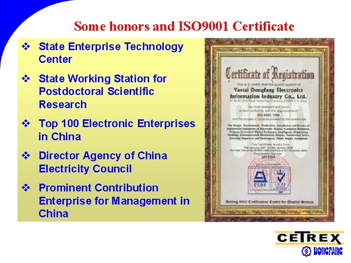 Some honors and ISO 9001 Certificate v State Enterprise Technology Center v State Working