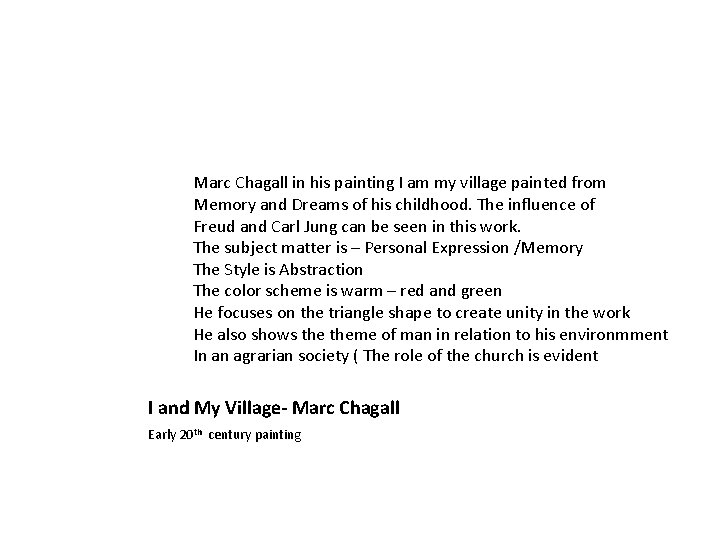 Marc Chagall in his painting I am my village painted from Memory and Dreams