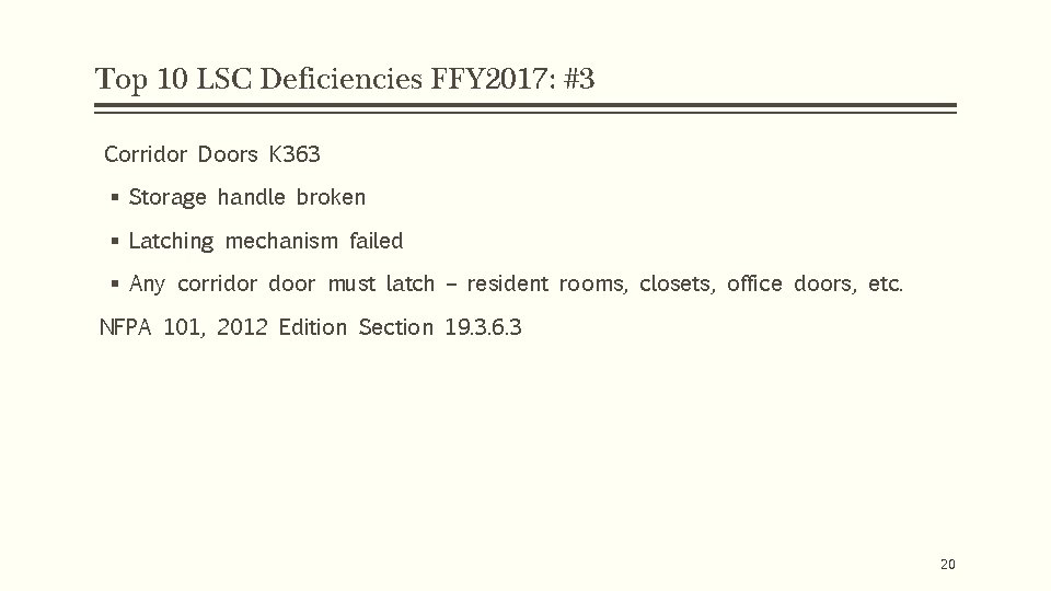 Top 10 LSC Deficiencies FFY 2017: #3 Corridor Doors K 363 § Storage handle