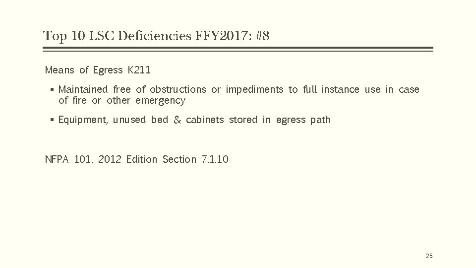 Top 10 LSC Deficiencies FFY 2017: #8 Means of Egress K 211 § Maintained