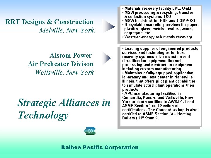 RRT Designs & Construction Melville, New York. Alstom Power Air Preheater Divison Wellsville, New