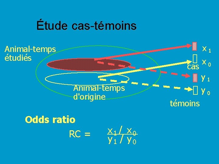 Étude cas-témoins x 1 Animal-temps étudiés cas Animal-temps d'origine Odds ratio RC = x