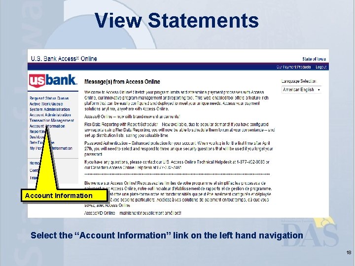 View Statements Account Information Select the “Account Information” link on the left hand navigation