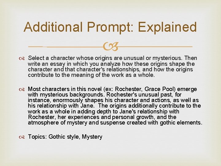 Additional Prompt: Explained Select a character whose origins are unusual or mysterious. Then write