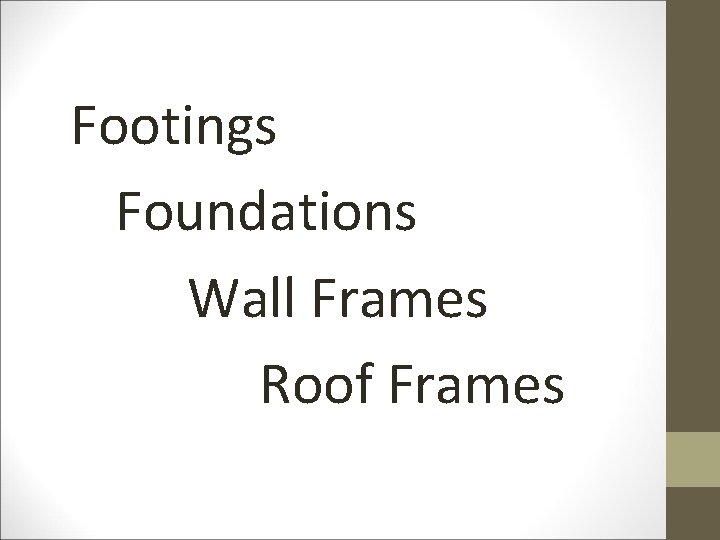 Footings Foundations Wall Frames Roof Frames 