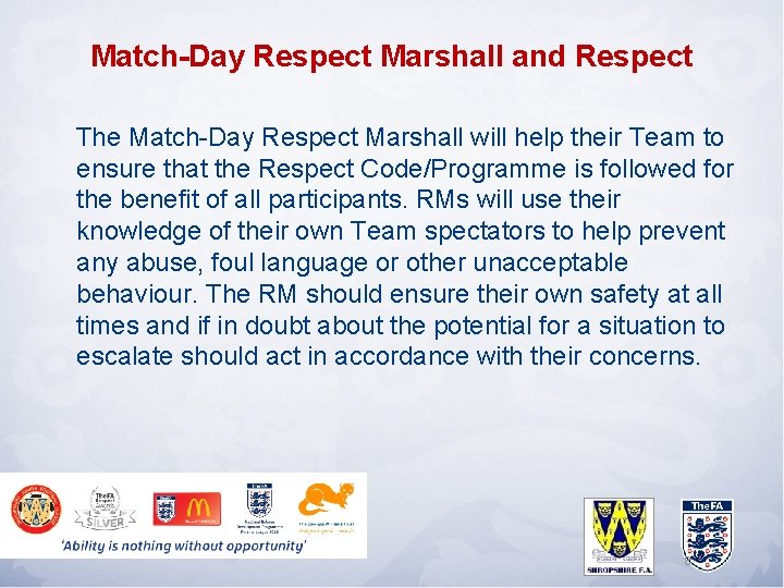 Match-Day Respect Marshall and Respect The Match-Day Respect Marshall will help their Team to