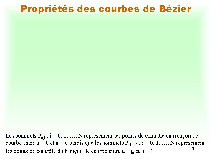 Propriétés des courbes de Bézier Les sommets P 0, i = 0, 1, …,