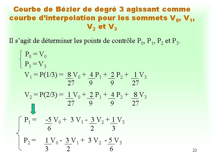 Courbe de Bézier de degré 3 agissant comme courbe d’interpolation pour les sommets V