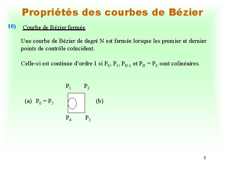 Propriétés des courbes de Bézier 10) Courbe de Bézier fermée Une courbe de Bézier