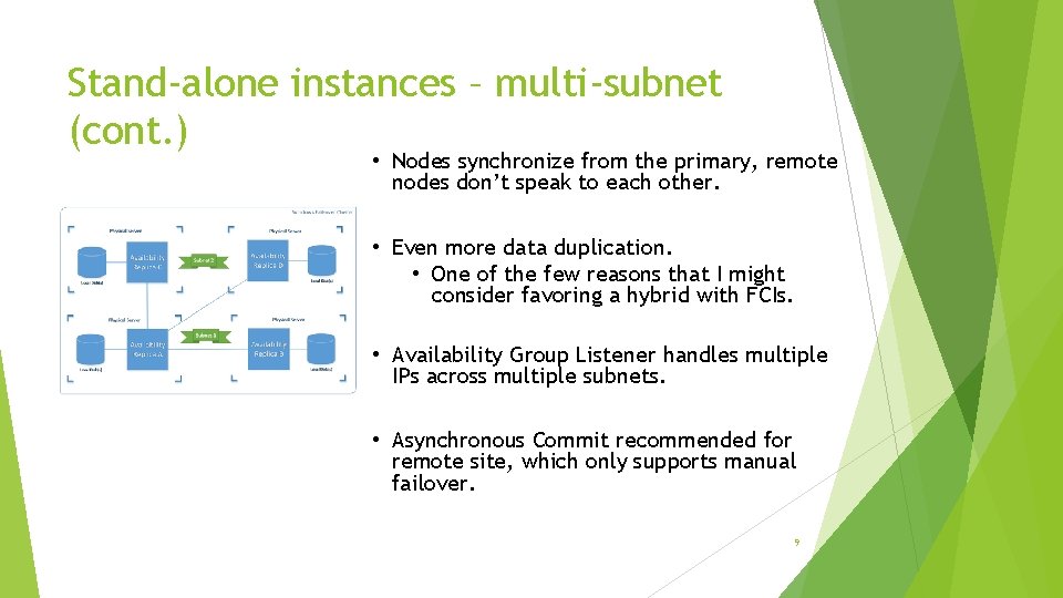 Stand-alone instances – multi-subnet (cont. ) • Nodes synchronize from the primary, remote nodes