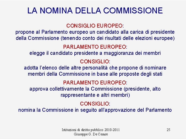 LA NOMINA DELLA COMMISSIONE CONSIGLIO EUROPEO: EUROPEO propone al Parlamento europeo un candidato alla