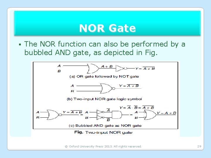 NOR Gate § The NOR function can also be performed by a bubbled AND