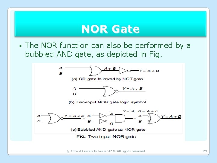 NOR Gate § The NOR function can also be performed by a bubbled AND