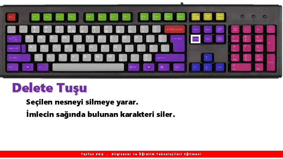 Delete Tuşu Seçilen nesneyi silmeye yarar. İmlecin sağında bulunan karakteri siler. Tayfun KOÇ ,