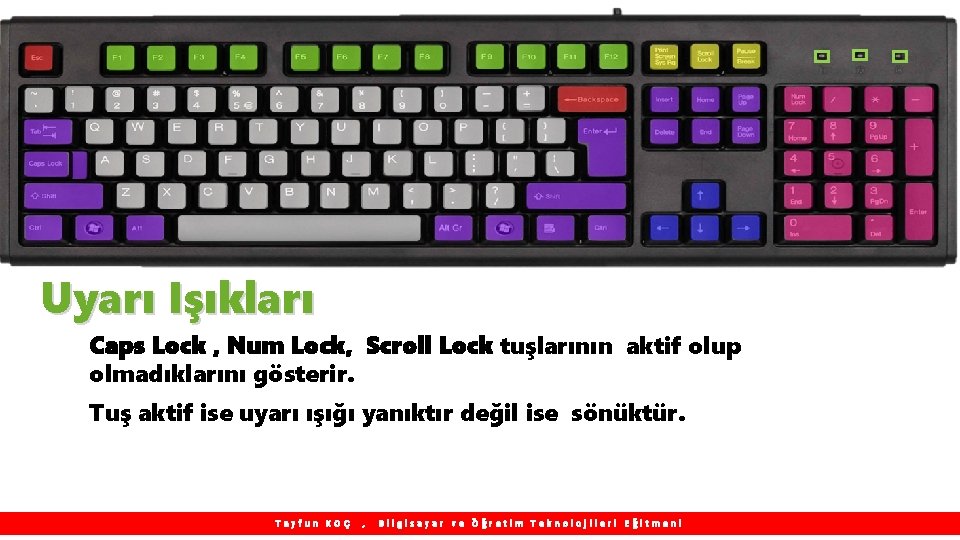 Uyarı Işıkları Caps Lock , Num Lock, Scroll Lock tuşlarının aktif olup olmadıklarını gösterir.