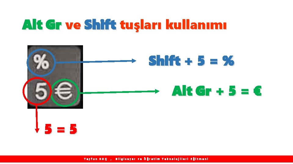 Alt Gr ve Shift tuşları kullanımı Shift + 5 = % Alt Gr +