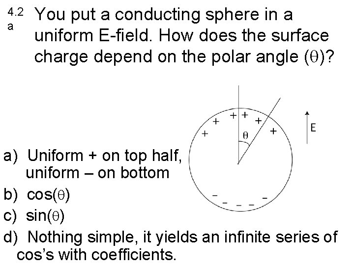 4. 2 a You put a conducting sphere in a uniform E-field. How does