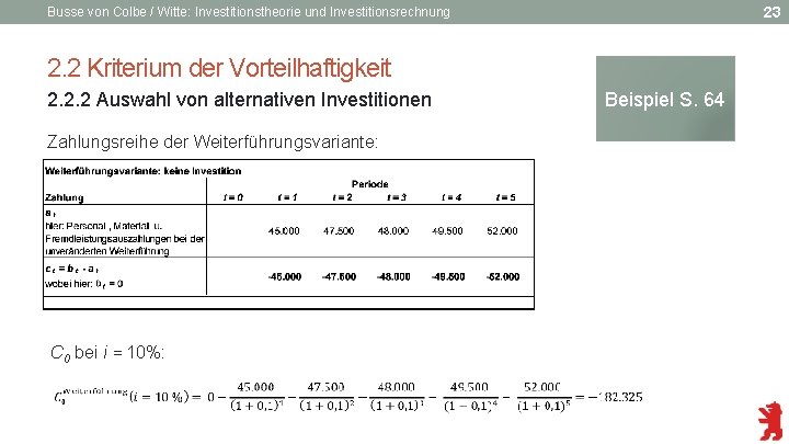 23 Busse von Colbe / Witte: Investitionstheorie und Investitionsrechnung 2. 2 Kriterium der Vorteilhaftigkeit