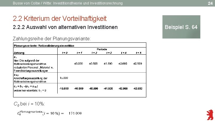 24 Busse von Colbe / Witte: Investitionstheorie und Investitionsrechnung 2. 2 Kriterium der Vorteilhaftigkeit