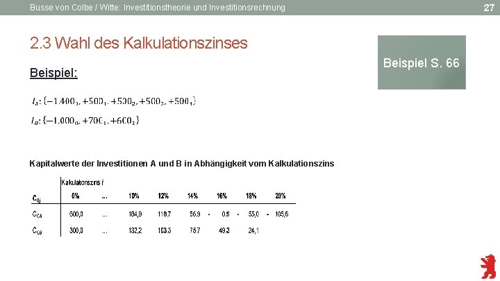 27 Busse von Colbe / Witte: Investitionstheorie und Investitionsrechnung 2. 3 Wahl des Kalkulationszinses
