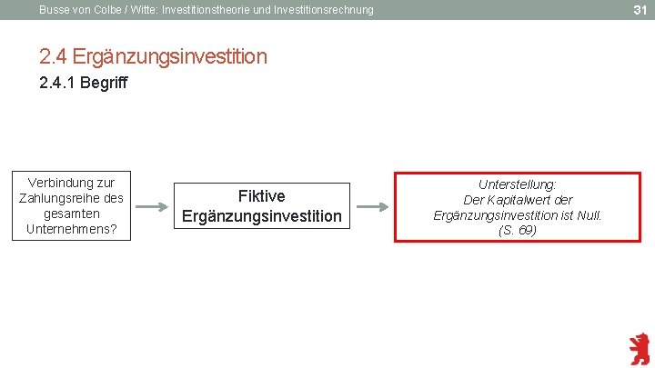 31 Busse von Colbe / Witte: Investitionstheorie und Investitionsrechnung 2. 4 Ergänzungsinvestition 2. 4.