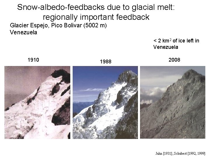 Snow-albedo-feedbacks due to glacial melt: regionally important feedback Northern Glacier. Observed Espejo, Pico Bolivar.