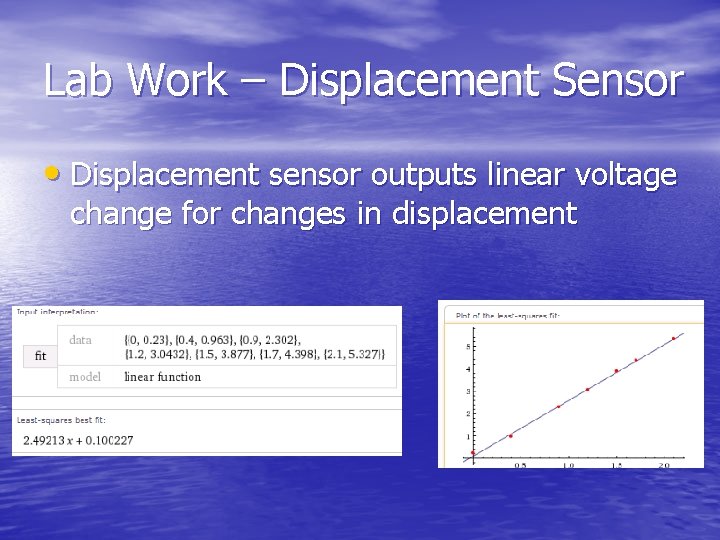 Lab Work – Displacement Sensor • Displacement sensor outputs linear voltage change for changes Lab Work – Displacement Sensor • Displacement sensor outputs linear voltage change for changes
