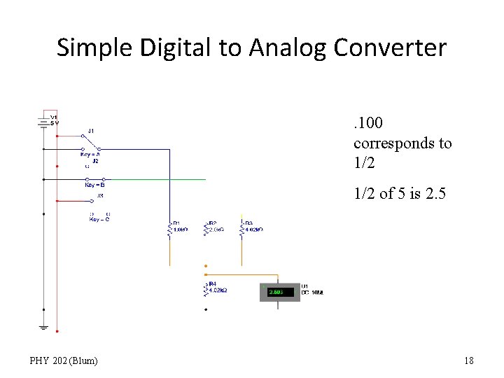 Simple Digital to Analog Converter. 100 corresponds to 1/2 of 5 is 2. 5