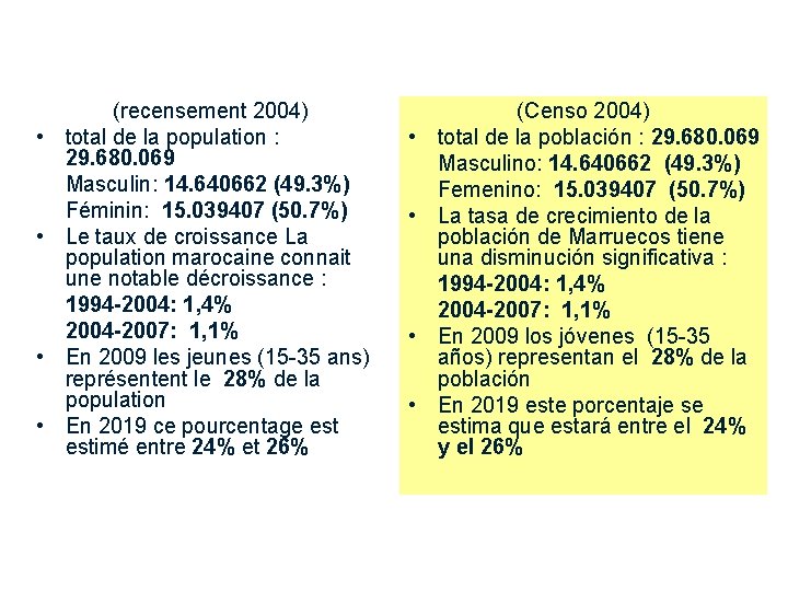  • • (recensement 2004) total de la population : 29. 680. 069 Masculin: