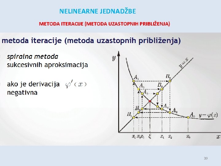 NELINEARNE JEDNADŽBE METODA ITERACIJE (METODA UZASTOPNIH PRIBLIŽENJA) 39 
