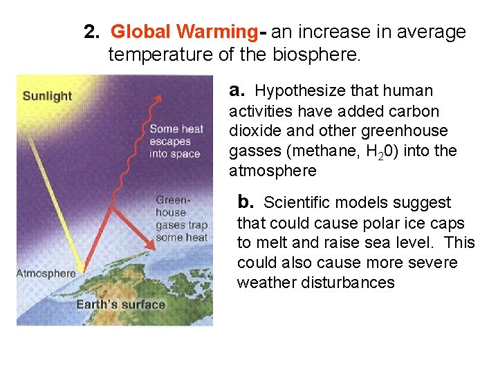 2. Global Warming- an increase in average temperature of the biosphere. a. Hypothesize that