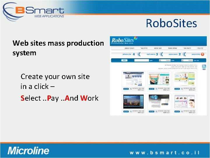 Robo. Sites Web sites mass production system Create your own site in a click