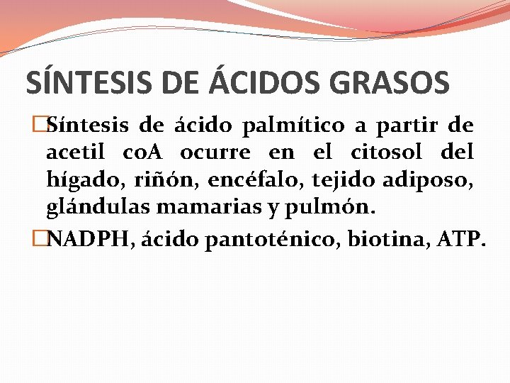 SÍNTESIS DE ÁCIDOS GRASOS �Síntesis de ácido palmítico a partir de acetil co. A