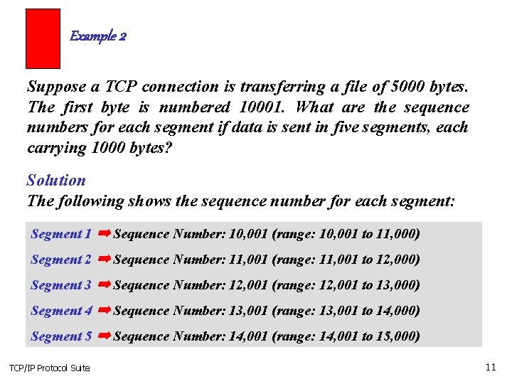 Example 2 Suppose a TCP connection is transferring a file of 5000 bytes. The