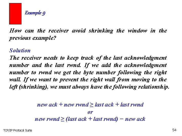 Example 9 How can the receiver avoid shrinking the window in the previous example?